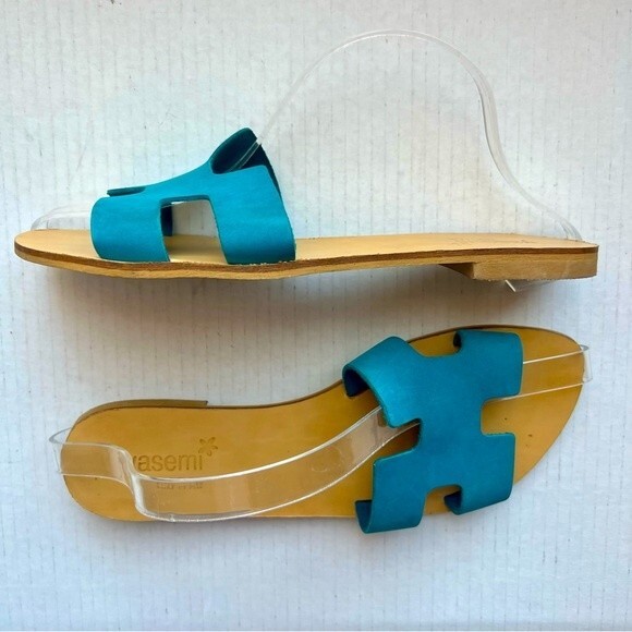 Yasemi Turquoise Teal Slip On Slide Flat H-Band Sandal Shoes Women’s EU 40 US 9 - Picture 2 of 15